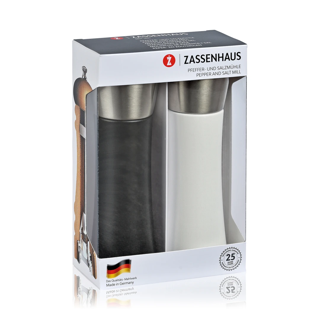 Zassenhaus Augsburg Mühlen-Set Schwarz/Weiß 18 Cm 1 Zassenhaus Augsburg Mühlen-Set Schwarz/Weiß 18 Cm